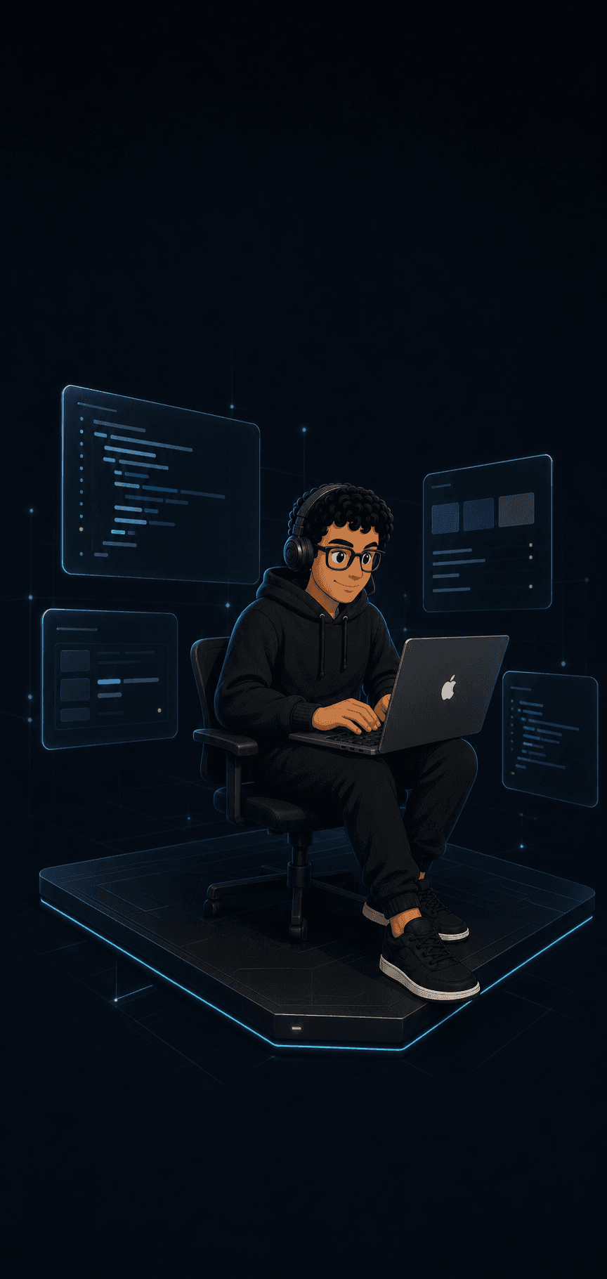 Illustration of Dan working at a laptop in a spatial development studio